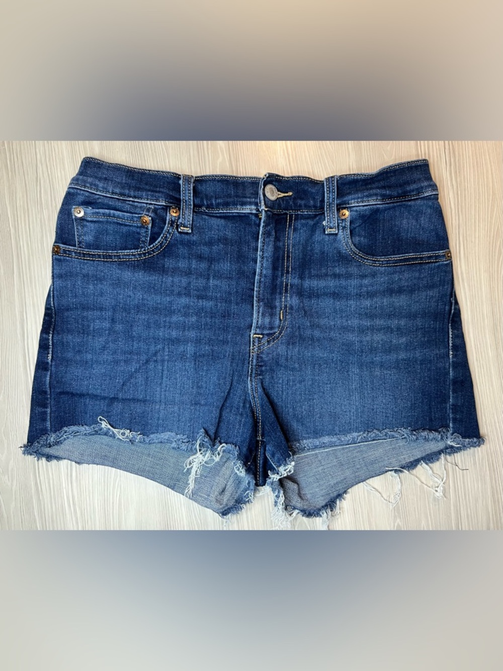 Levi's Dark Blue Frayed Hem Denim Shorts